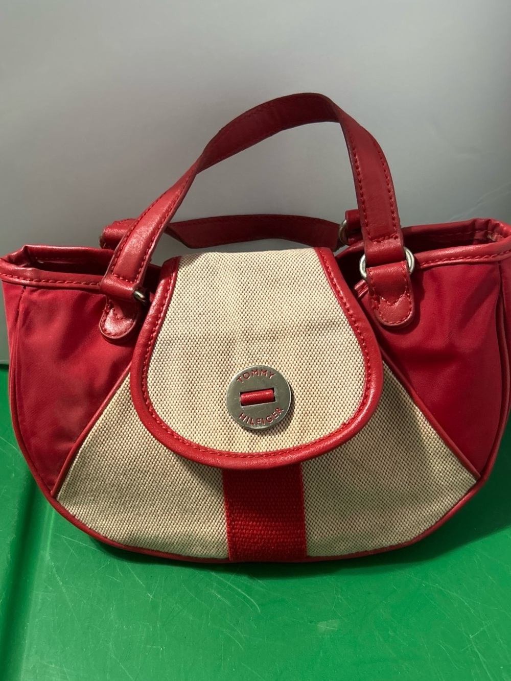 Tommy Hilfiger Red & Beige Mini Canvas Tote